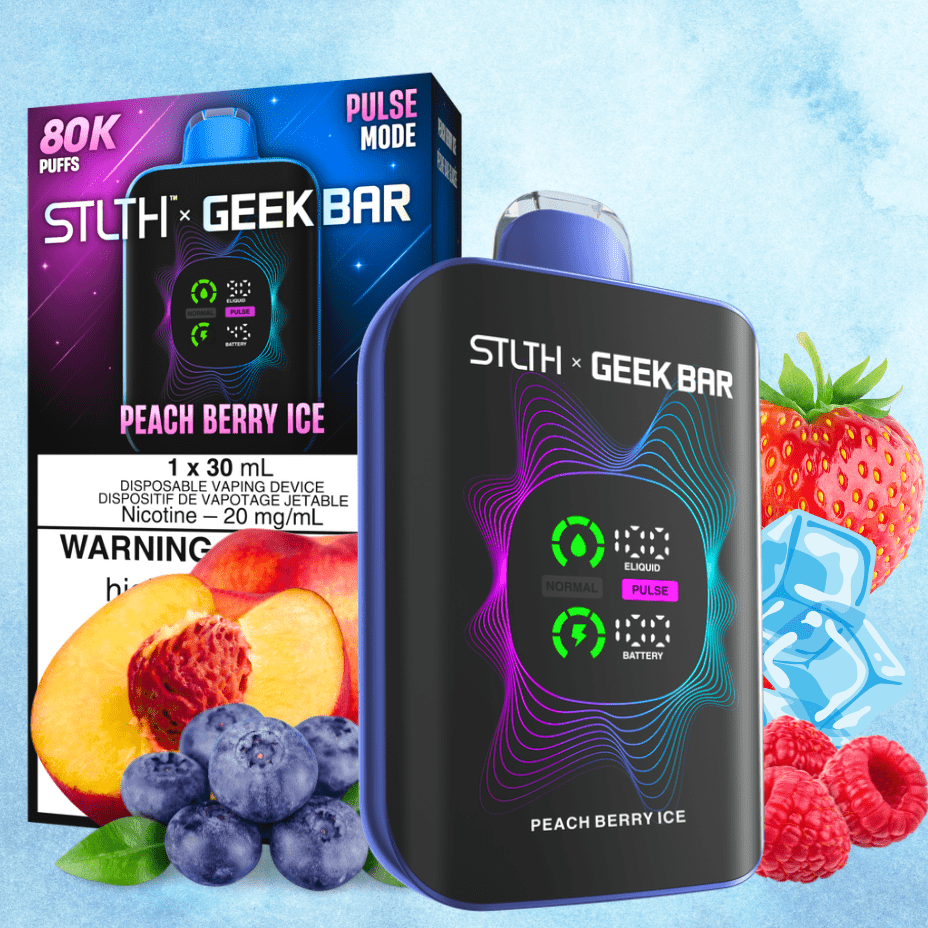 STLTH x Geek Bar 80K Disposable Vape-Peach Berry Ice in Brandon MB Brandon Vape SuperStore & Cannabis STLTH x Geek Bar 80K Disposable Vape-Peach Berry Ice in Brandon MB Brandon Vape SuperStore & Cannabis
