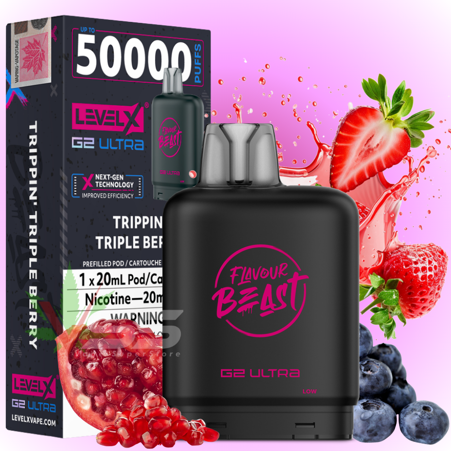 Level X G2 Ultra Flavour Beast Pod 50k-Trippin' Triple Berry at Brandon Vape SuperStore and Cannabis in Manitoba Canada