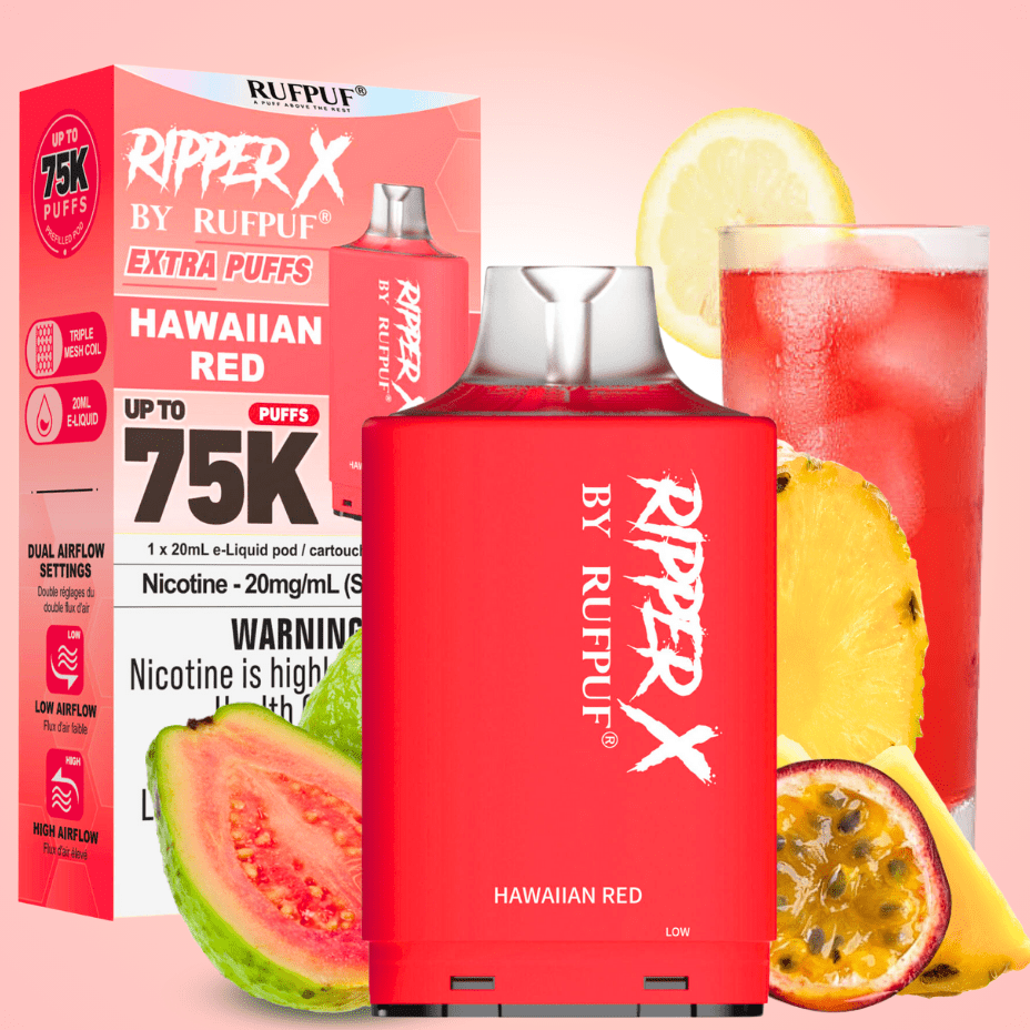 RufPuf Ripper X 75k Turbo Pod - Hawaiian Red 20mg / 75000 Puffs Brandon Vape SuperStore and Cannabis Manitoba Canada