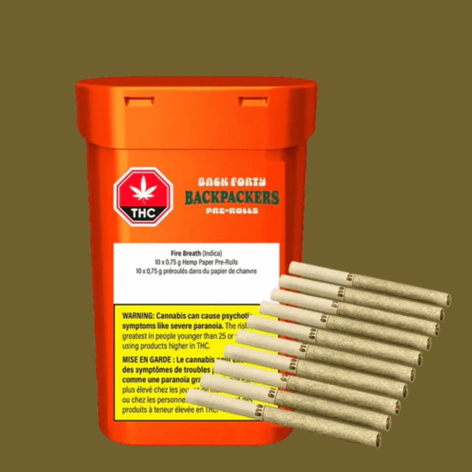 Back Forty Backpackers Fire Breath Indica Pre-Rolls-10x0.75g Brandon Vape SuperStore and Cannabis Manitoba Canada