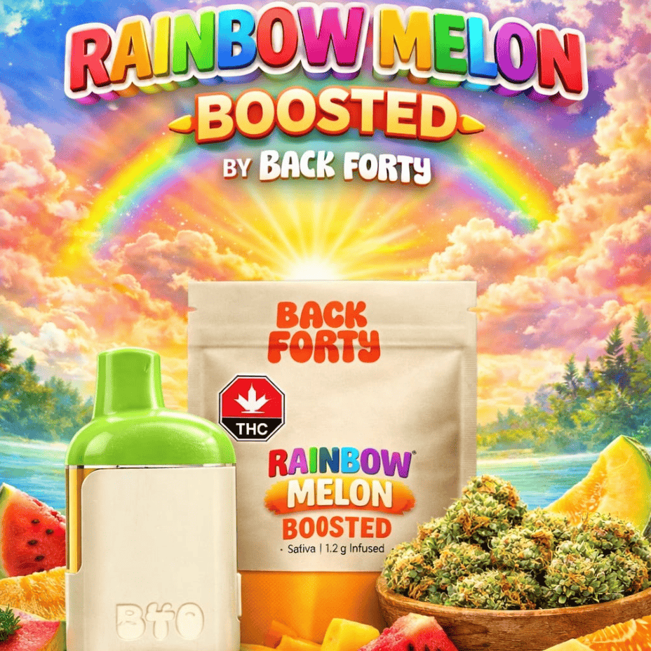 Back Forty Boosted Rainbow Melon Sativa AIO Disposable Vape - 1.2g Brandon Vape SuperStore and Cannabis Manitoba Canada
