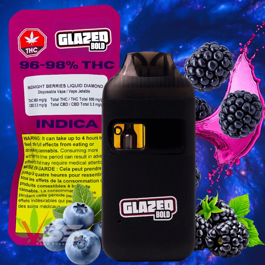 Bold Glazed Midnight Berries Liquid Diamonds Indica Disposable Vape-1g Brandon Vape SuperStore and Cannabis Manitoba Canada
