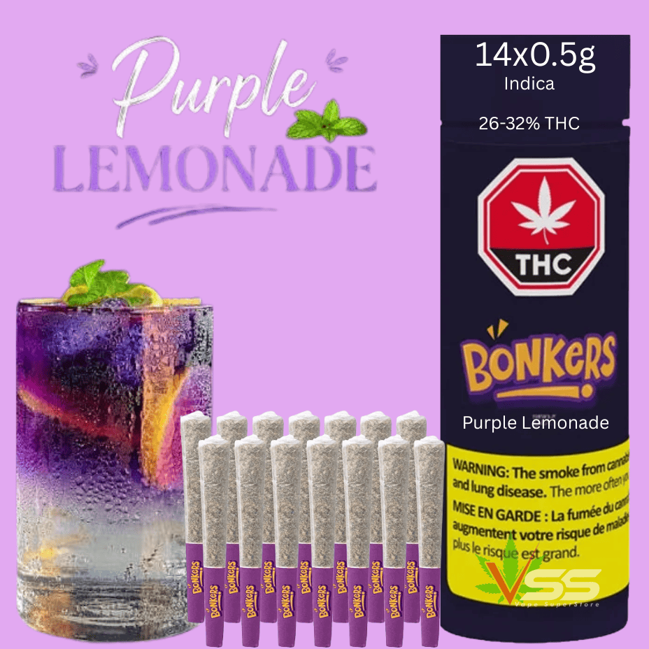 Bonkers Purple Lemonade Indica Pre-Rolls - 14x0.5g Brandon Vape SuperStore and Cannabis Manitoba Canada