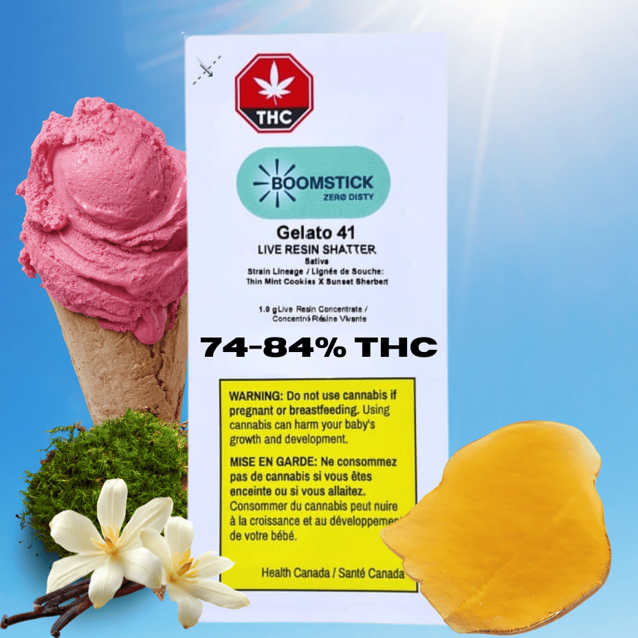 Boomstick Gelato 41 Live Resin Sativa Shatter - 1g Brandon Vape SuperStore and Cannabis Manitoba Canada