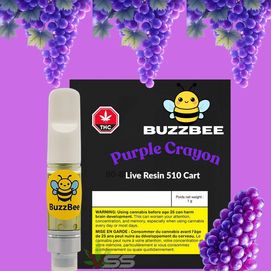Buzzbee Purple Crayon Indica Live Resin Vape Cart-1g Brandon Vape SuperStore and Cannabis Manitoba Canada