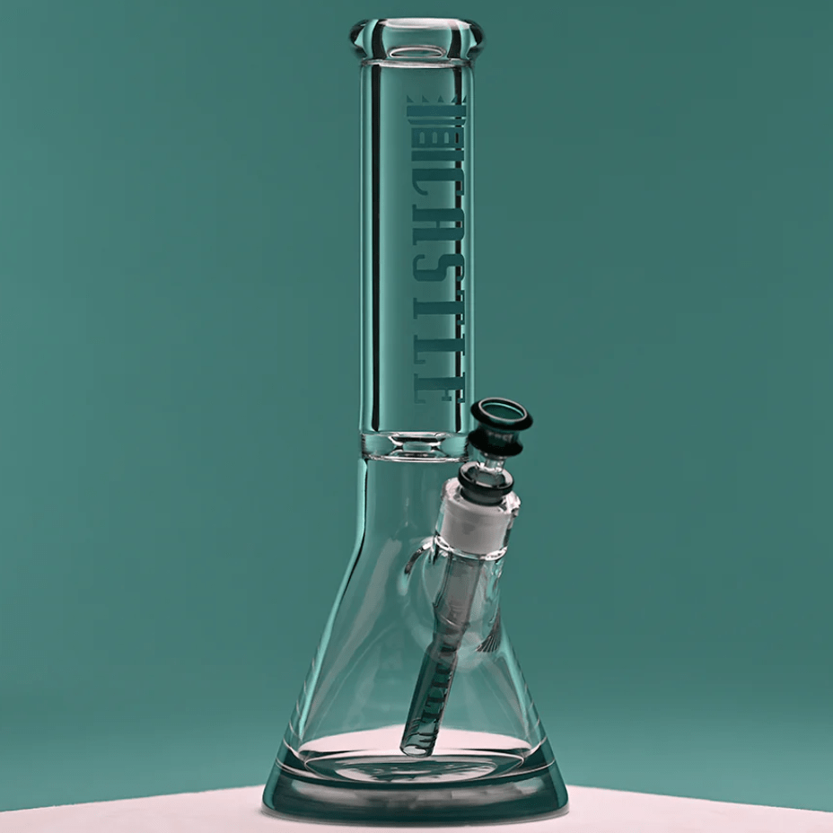 Castle Glassworks 9mm Logo Beaker 14" Teal Brandon Vape SuperStore and Cannabis Manitoba Canada