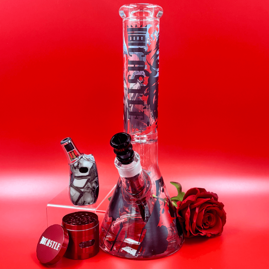 Castle Glassworks 9mm Raven Beaker 14" Brandon Vape SuperStore and Cannabis Manitoba Canada
