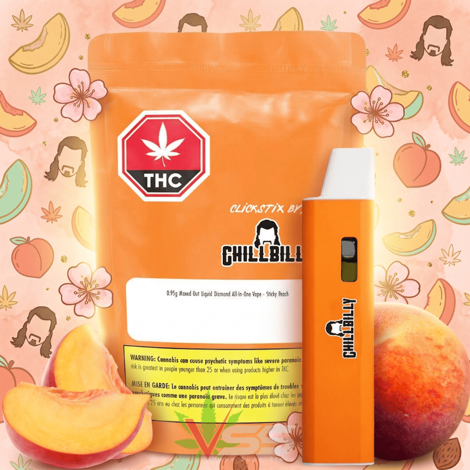 ChillBilly Maxed Out Sticky Peach Liquid Diamonds Sativa AIO - 0.95g Brandon Vape SuperStore and Cannabis Manitoba Canada