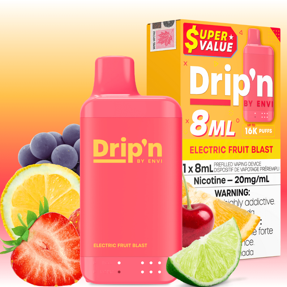 Drip'n by Envi 16K Disposable Vape - Electric Fruit Blast 8mL / 16000 Puffs / 20mg Brandon Vape SuperStore and Cannabis Manitoba Canada