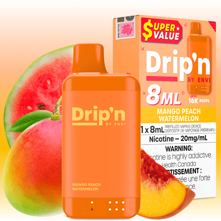 Drip'n by Envi 16K Disposable Vape - Mango Peach Watermelon 8mL / 16000 Puffs / 20mg Brandon Vape SuperStore and Cannabis Manitoba Canada
