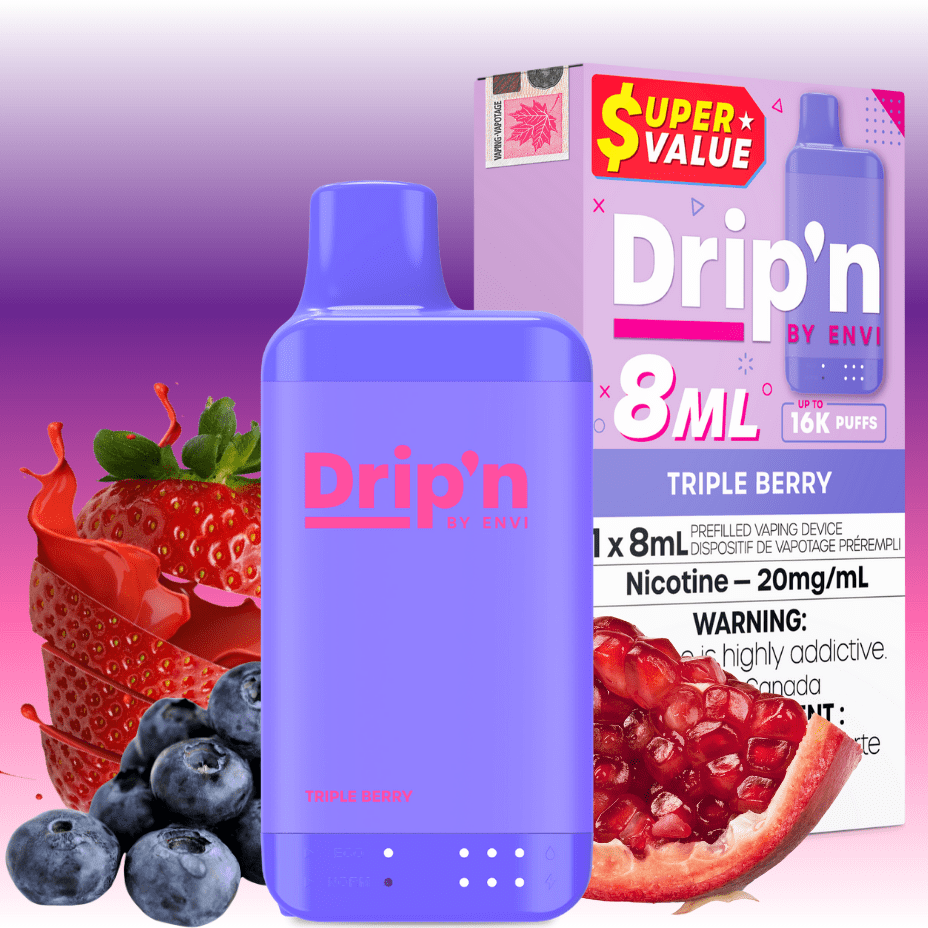 Drip'n by Envi 16K Disposable Vape - Triple Berry 8mL / 16000 Puffs / 20mg Brandon Vape SuperStore and Cannabis Manitoba Canada