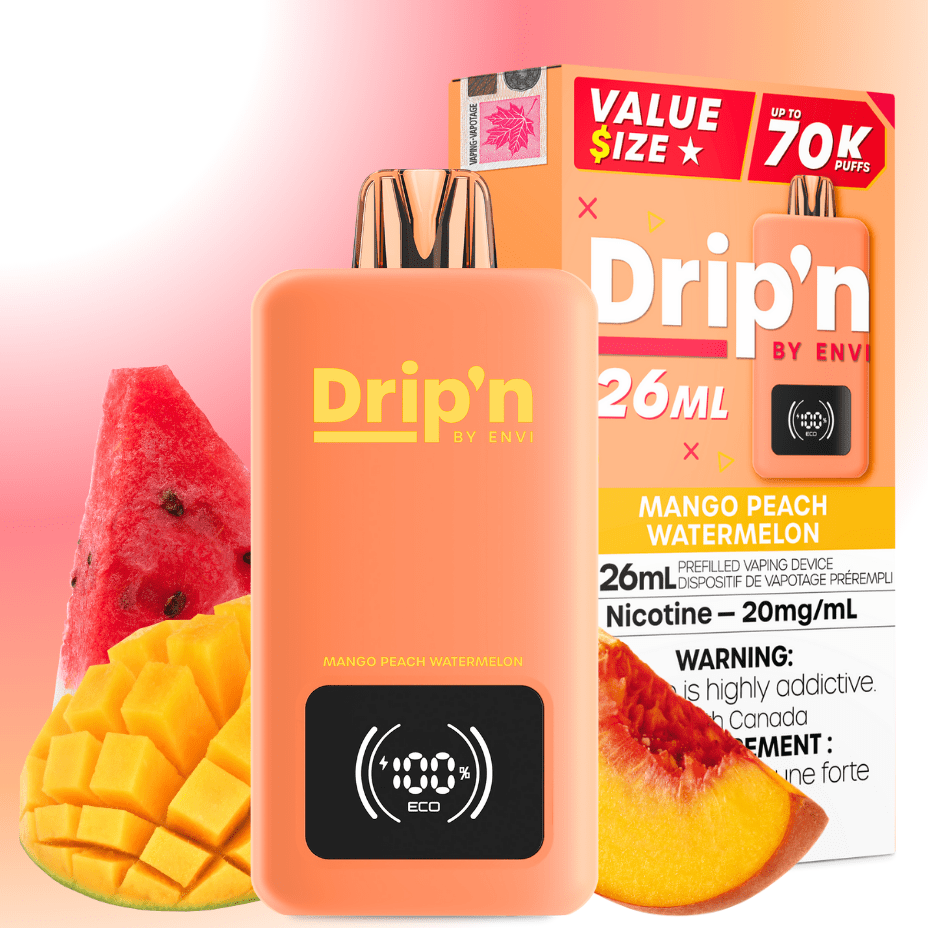 Drip'n by Envi 70K Disposable Vape - Mango Peach Watermelon 26mL / 70000 Puffs / 20mg Brandon Vape SuperStore and Cannabis Manitoba Canada