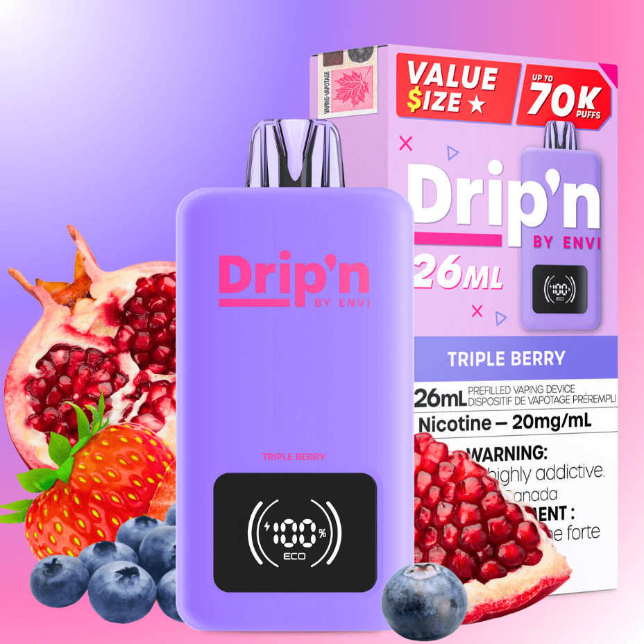 Drip'n by Envi 70K Disposable Vape - Triple Berry 26mL / 70000 Puffs / 20mg Brandon Vape SuperStore and Cannabis Manitoba Canada