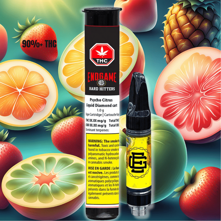 Endgame Hard Hitters Pyscho Citrus Diamond Cartridge - 1g 1g Brandon Vape SuperStore and Cannabis Manitoba Canada