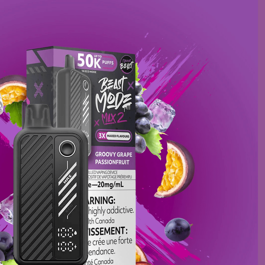 Flavour Beast Max 2 Disposable Vape-Groovy Grape Passionfruit Iced Brandon Vape SuperStore and Cannabis Manitoba Canada