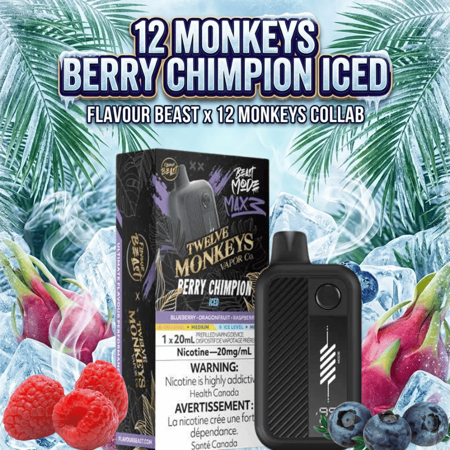 Flavour Beast Mode Max 3 60K Disposable Vape - 12 Monkey-Berry Chimpion Iced 60000 Puffs / 20mg Brandon Vape SuperStore and Cannabis Manitoba Canada