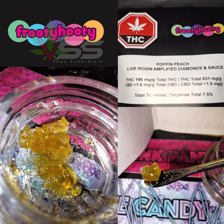 FrootyHooty Poppin Peach Live Rosin Diamonds & Sauce-1g Brandon Vape SuperStore and Cannabis Manitoba Canada