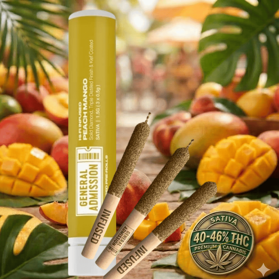 General Admission Peach Mango Diamond Infused Sativa Pre-Rolls - 3x0.5g Brandon Vape SuperStore and Cannabis Manitoba Canada