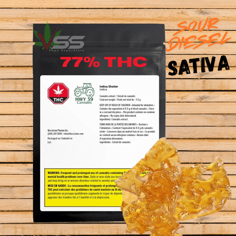 Hwy 59 Sour Diesel Sativa Shatter-1g Brandon Vape SuperStore and Cannabis Manitoba Canada
