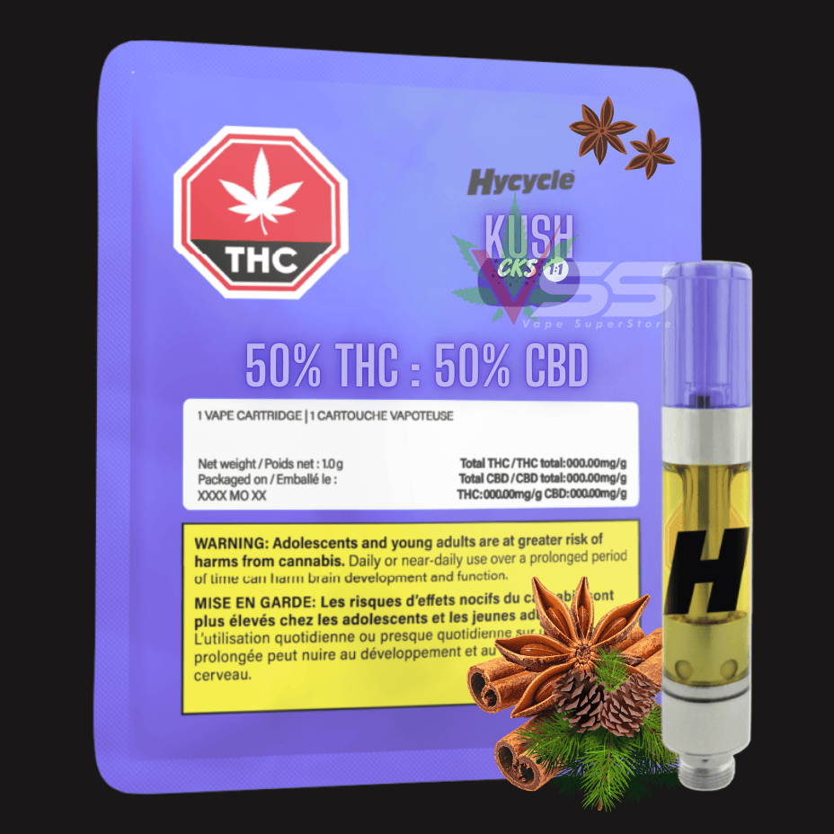 Hycycle Max 1000 Kush Cks 1:1 THC:CBD Cartridge - 1.1g Brandon Vape SuperStore and Cannabis Manitoba Canada