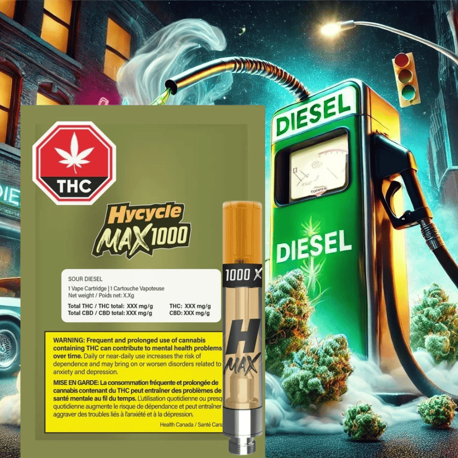 HycycleMax 1000 Sour Diesel 510 Cart-1.1g Brandon Vape SuperStore and Cannabis Manitoba Canada