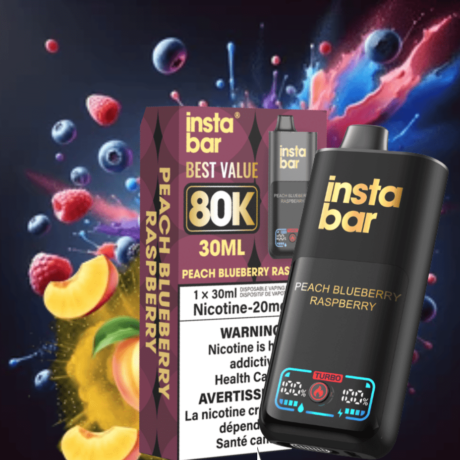 Insta Bar 80K Disposable Vape-Peach Blueberry Raspberry 20mg / 80000 Puffs Brandon Vape SuperStore and Cannabis Manitoba Canada