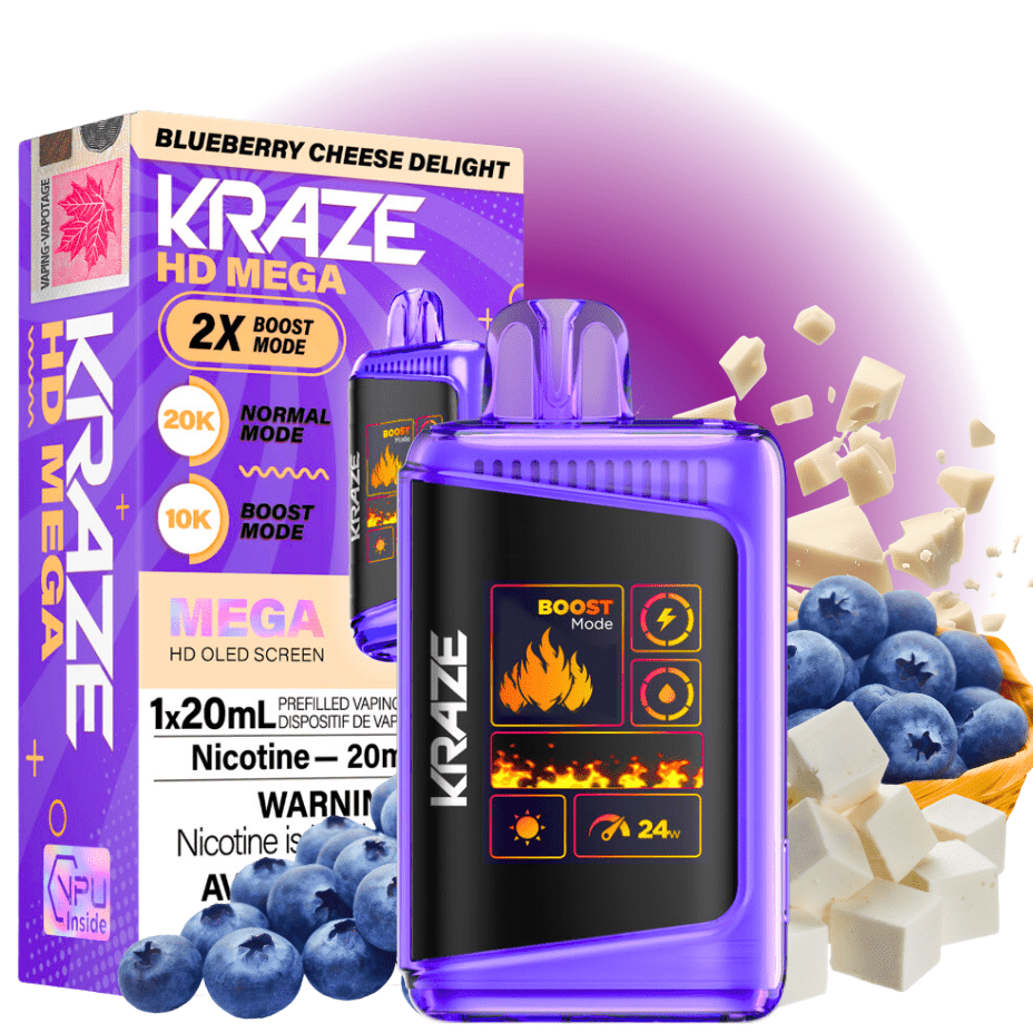 Kraze HD Mega 20k Disposable Vape - Blueberry Cheese Delight 20000 Puffs / 20mg Brandon Vape SuperStore and Cannabis Manitoba Canada