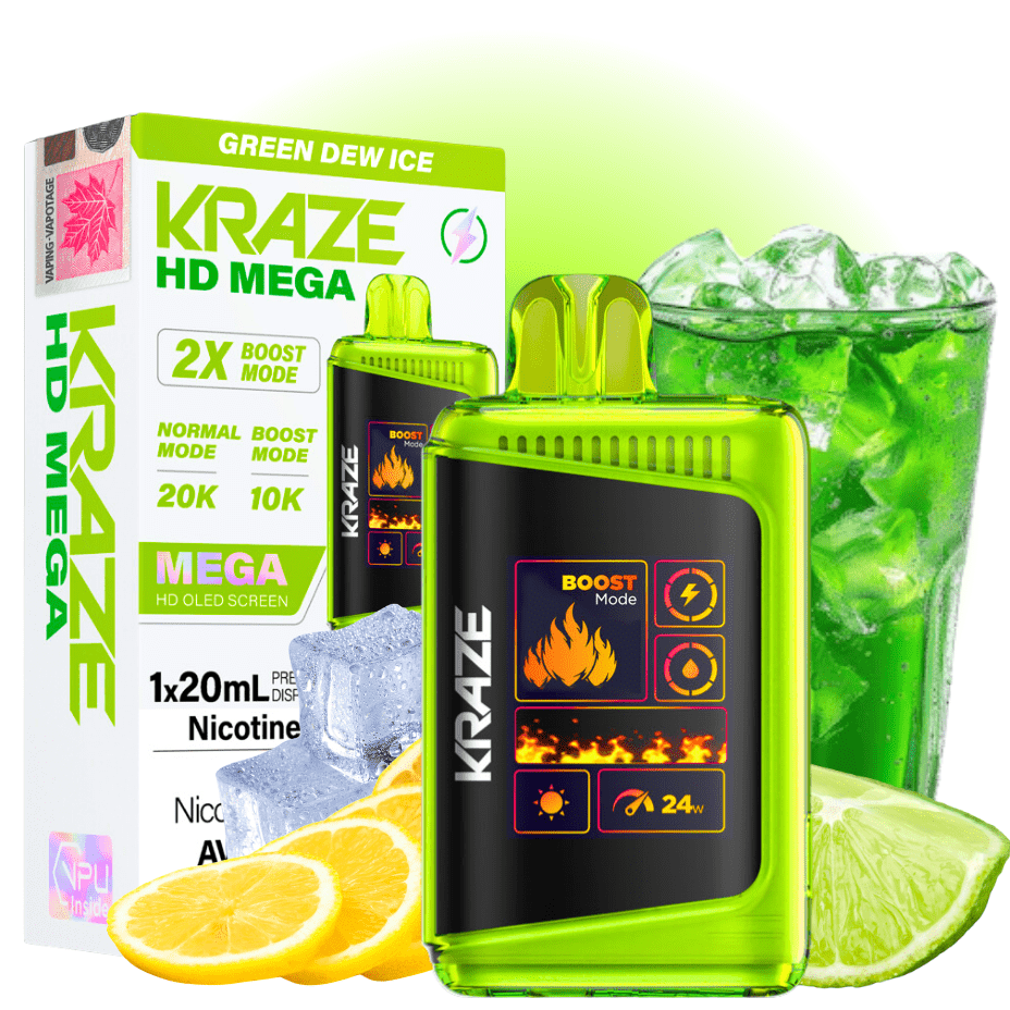 Kraze HD Mega 20k Disposable Vape - Green Dew 20000 Puffs / 20mg Brandon Vape SuperStore and Cannabis Manitoba Canada