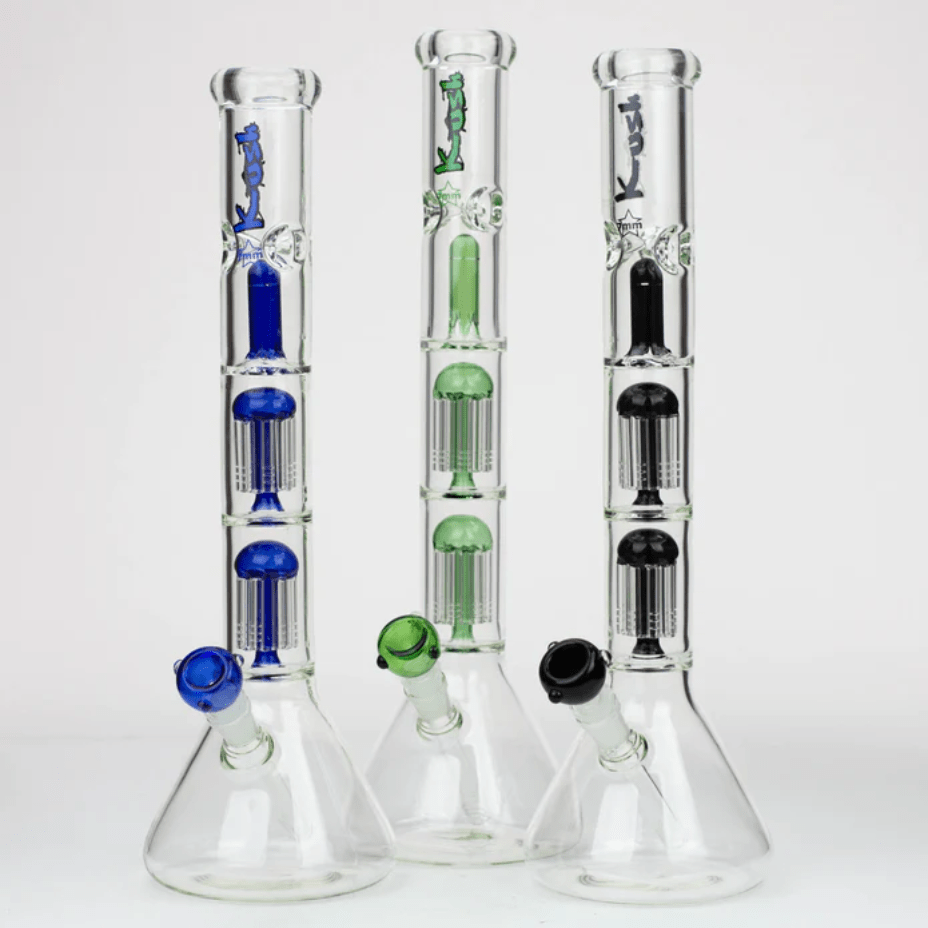 Kush Glass 7mm Dual Tree Perc Beaker 18" Blue Brandon Vape SuperStore and Cannabis Manitoba Canada