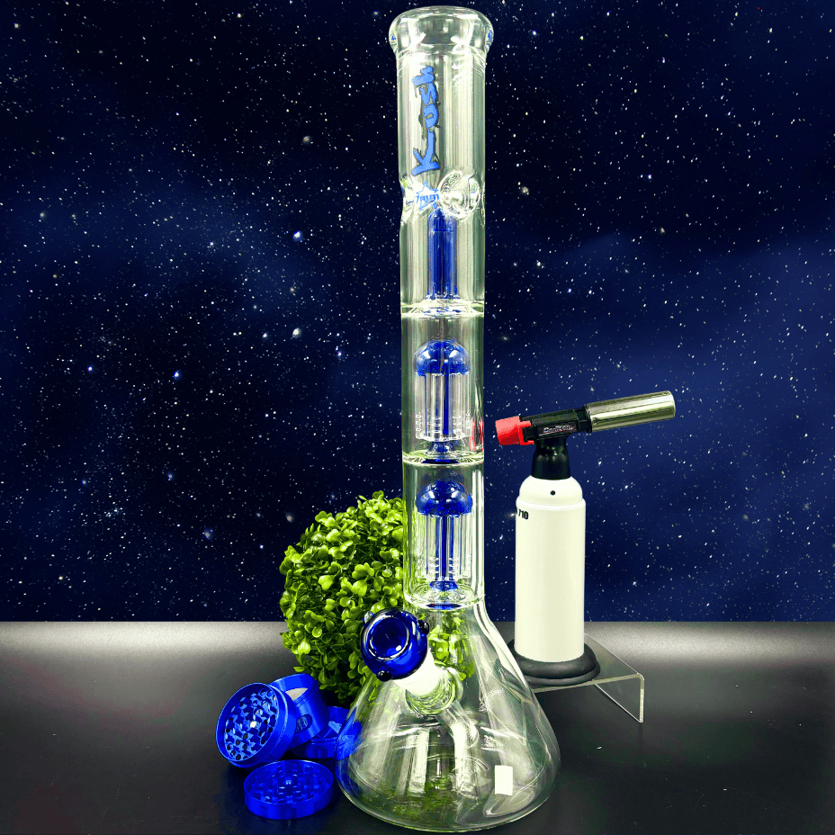 Kush Glass 7mm Dual Tree Perc Beaker Bong 18" Blue Brandon Vape SuperStore and Cannabis Manitoba Canada