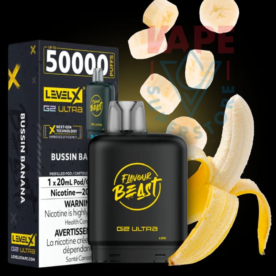 Level X G2 Ultra Flavour Beast Pod 50k-Bussin Banana 50000 Puffs / 20mg Brandon Vape SuperStore and Cannabis Manitoba Canada