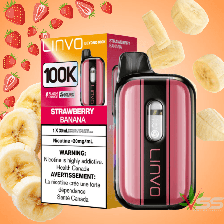Linvo Beyond 100K Disposable Vape - Strawberry Banana 100000 Puffs / 20mg Brandon Vape SuperStore and Cannabis Manitoba Canada