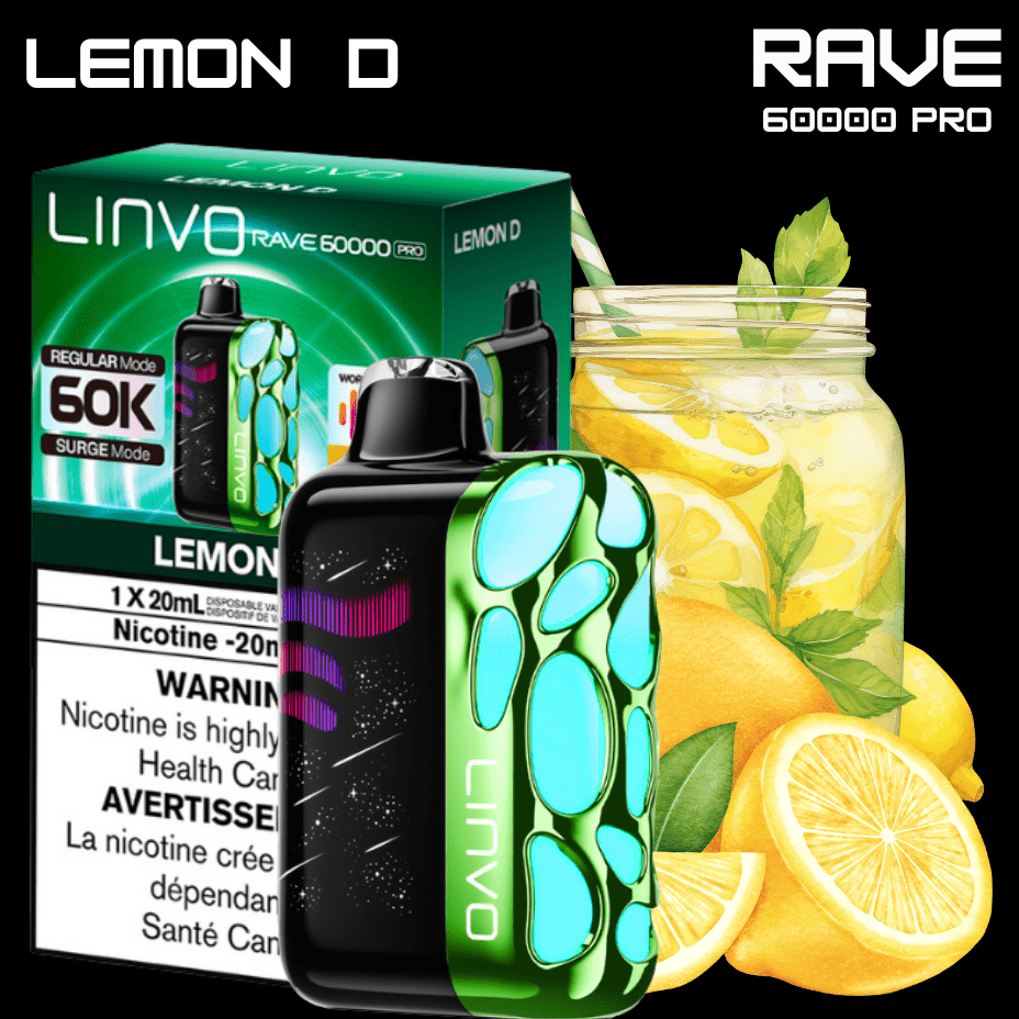 Linvo Rave 60k Disposable Vape-Lemon D 60000 Puffs / 20mg Brandon Vape SuperStore and Cannabis Manitoba Canada