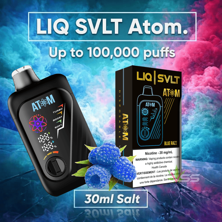 LIQ SVLT Atom 100K Disposable Vape-Blue Razz Brandon Vape SuperStore and Cannabis Manitoba Canada