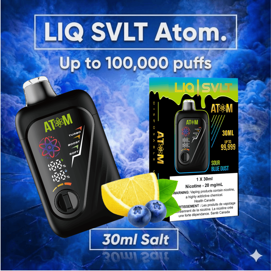 LIQ SVLT Atom 100K Disposable Vape-Sour Blue Dust 100000 Puffs / 20mg Brandon Vape SuperStore and Cannabis Manitoba Canada