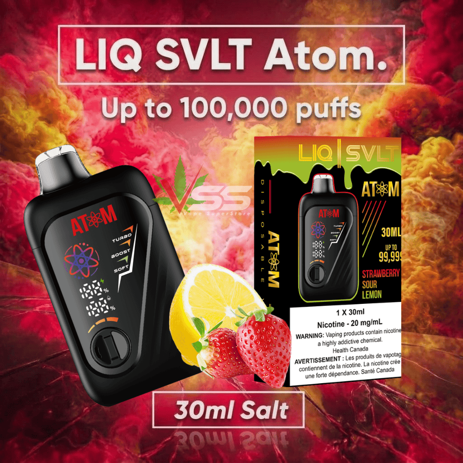 LIQ SVLT Atom 100K Disposable Vape-Strawberry Sour Lemon 100000 Puffs / 20mg Brandon Vape SuperStore and Cannabis Manitoba Canada