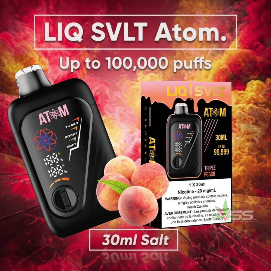 LIQ SVLT Atom 100K Disposable Vape-Triple Peach 100000 Puffs / 20mg Brandon Vape SuperStore and Cannabis Manitoba Canada