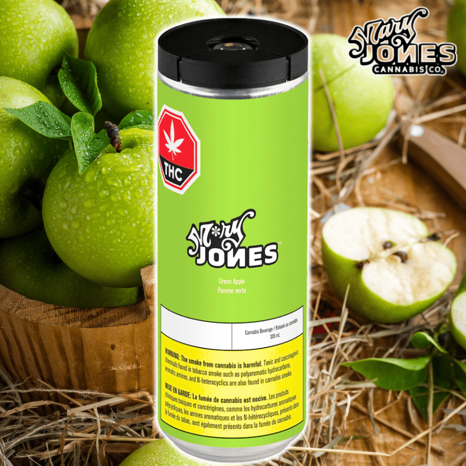 M*ry Jones Green Apple THC Infused Beverage 355mL Brandon Vape SuperStore and Cannabis Manitoba Canada