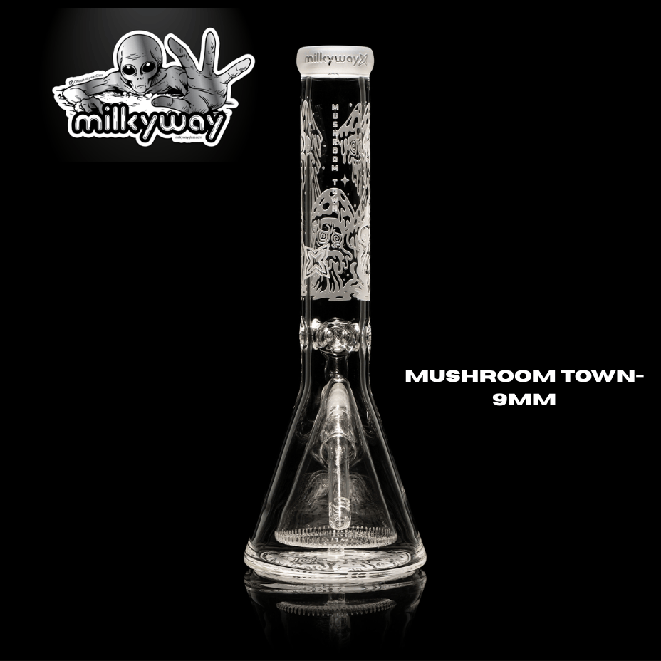 Milkyway 9mm Mushroom Town Beaker Bong w/Collins Perc-14" Brandon Vape SuperStore and Cannabis Manitoba Canada
