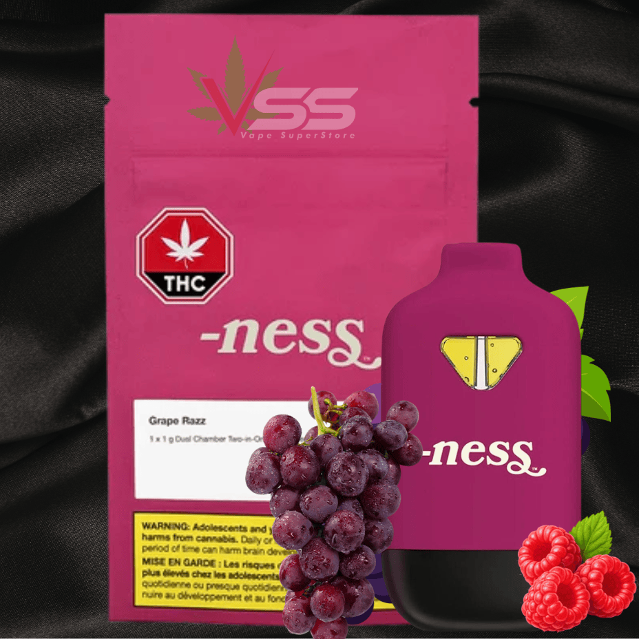 Ness Grape Razz Dual Chamber AIO Disposable Vape-1g Brandon Vape SuperStore and Cannabis Manitoba Canada