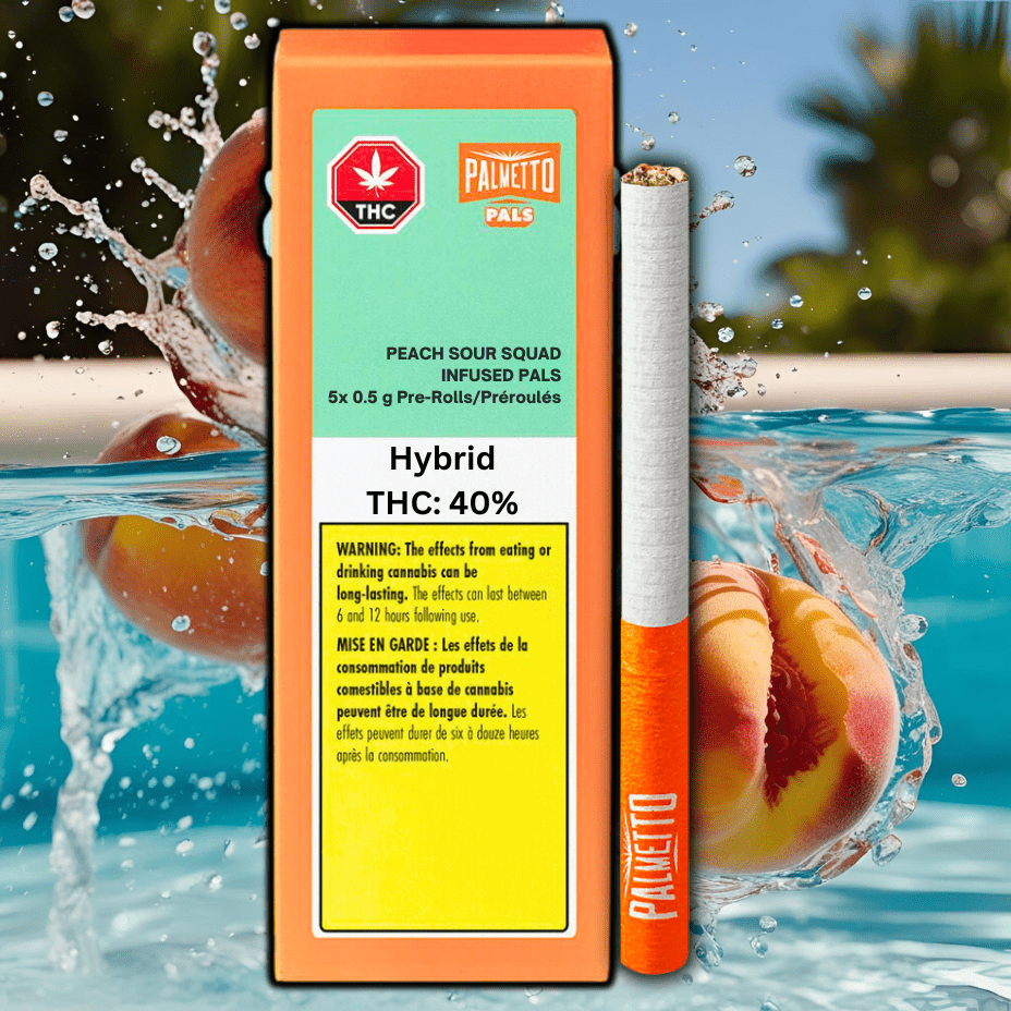 Palmetto PALS Peach Sour Squad Infused Pre-rolls 5x0.5g 5x0.5g Brandon Vape SuperStore and Cannabis Manitoba Canada