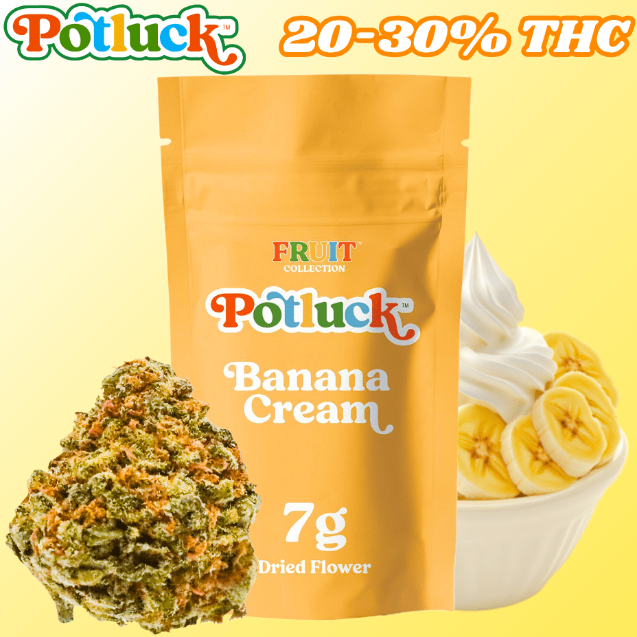 Potluck Banana Cream Hybrid Flower - 7g Brandon Vape SuperStore and Cannabis Manitoba Canada