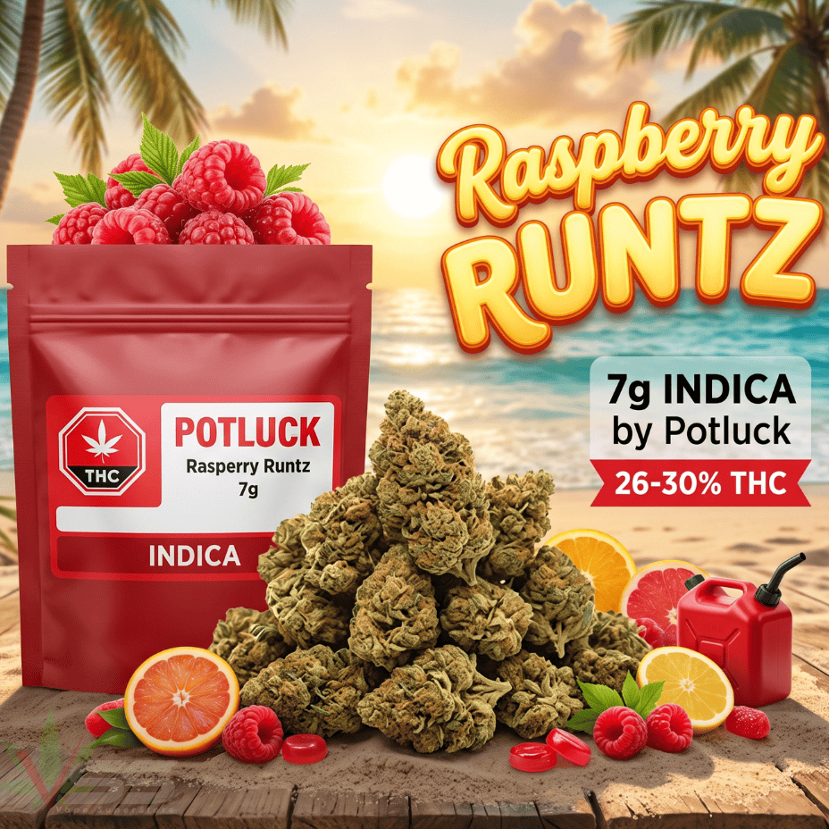 Potluck Beaver Tail Raspberry Runtz Indica Flower - 7g Brandon Vape SuperStore and Cannabis Manitoba Canada