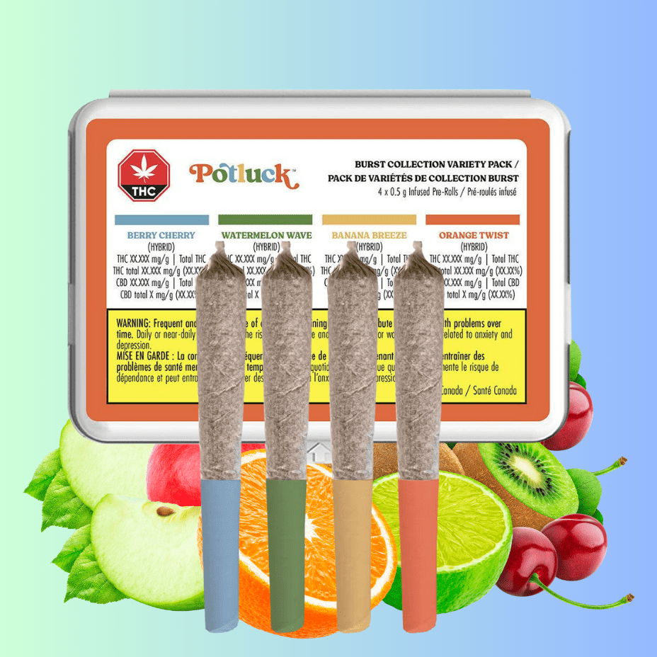 Potluck Burst Collection Variety Pack Infused Pre-rolls 4x0.5g 4x0.5g Brandon Vape SuperStore and Cannabis Manitoba Canada