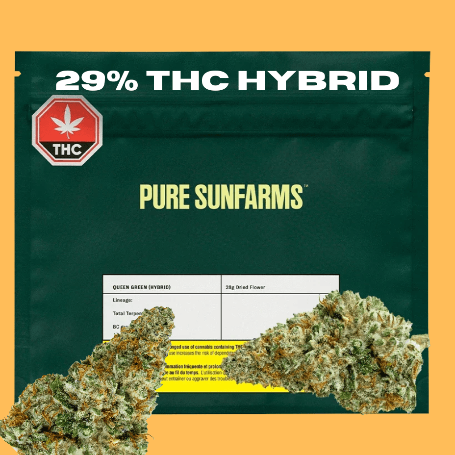Pure Sun Farms Queen Green Hybrid Flower-28g Brandon Vape SuperStore and Cannabis Manitoba Canada
