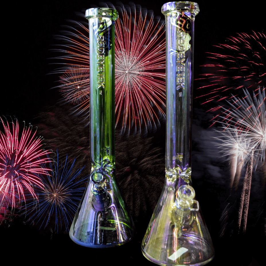 Red Eye Glass 7mm Metallic Terminator Finish Beaker 18" 18" / Rainbow Brandon Vape SuperStore and Cannabis Manitoba Canada