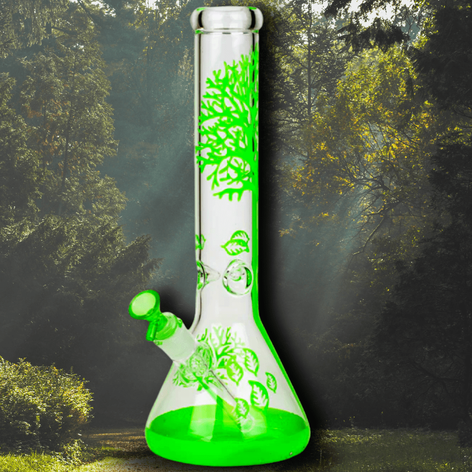 Retro 7mm Tree Of Life Beaker Bong 15" 14" / Green Brandon Vape SuperStore and Cannabis Manitoba Canada