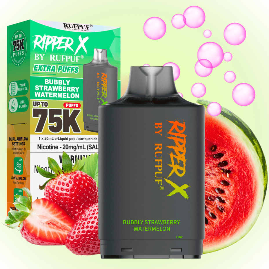 RufPuf Ripper X 75k Turbo Pod - Bubbly Strawberry Watermelon 20mg / 75000 Puffs Brandon Vape SuperStore and Cannabis Manitoba Canada