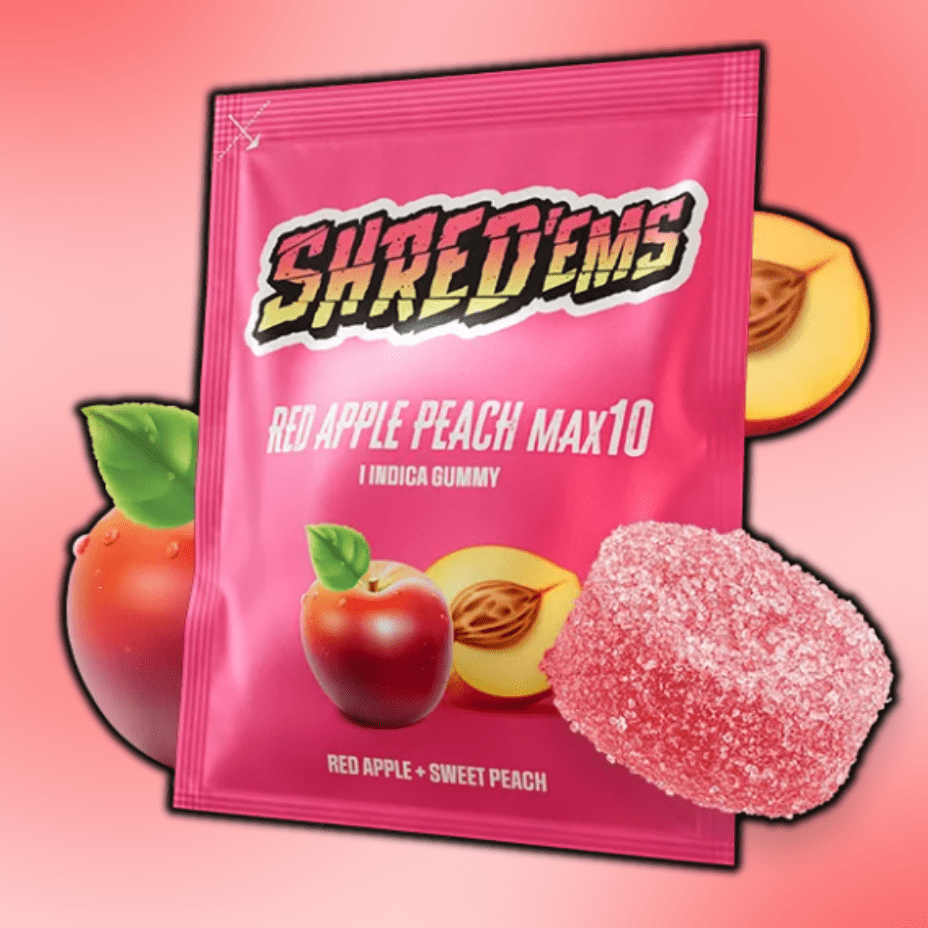 Shred'ems MAX10 Red Apple Peach Gummy - 1x10mg 1x10mg Brandon Vape SuperStore and Cannabis Manitoba Canada
