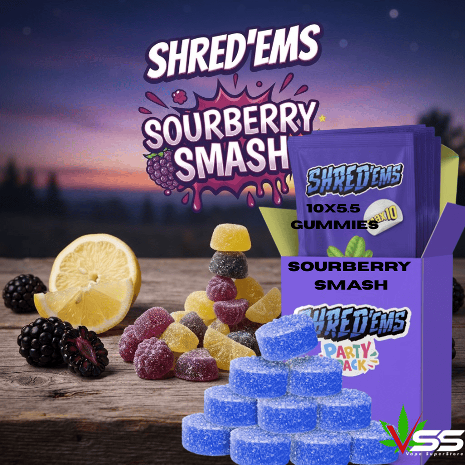 Shred'ems SourBerry Smash Party Pack Indica Gummies 10x5.5g Brandon Vape SuperStore and Cannabis Manitoba Canada